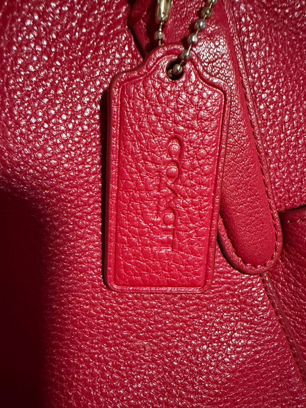 Coach Red Pebbled Leather Tote with Exterior Pockets - Picture 3 of 6